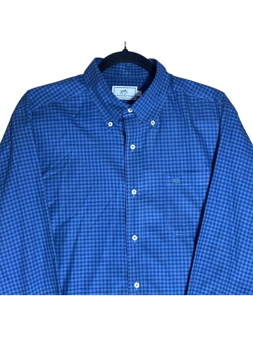 Southern Tide Button-Down Shirt Mens L Blue Gingham Check Long Sleeve